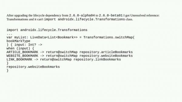 Unresolved reference: Transformations after upgrading lifecycle dependency