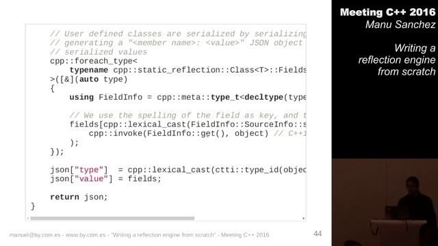 Writing a reflection engine from scratch - Manuel Sanchez - Meeting C++ 2016 смотреть онлайн