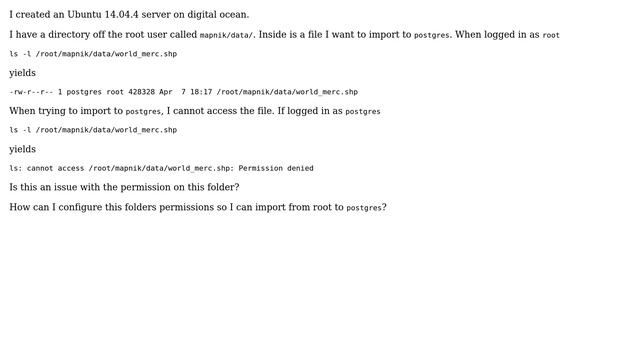 Ubuntu: Giving postgres access to root files смотреть онлайн