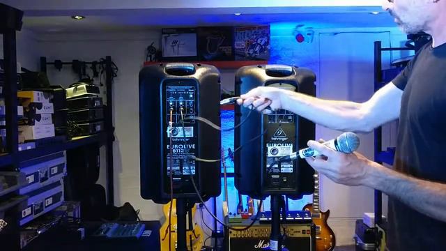 Behringer B112 powered speakers linking aux, mic and speakers together at Northern Beaches PA Hire смотреть онлайн