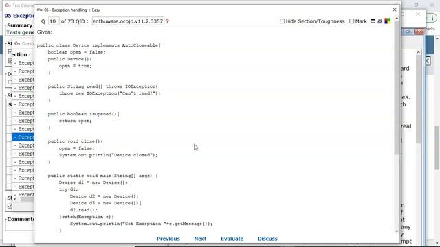 try-with-resources and AutoCloseable (enthuware.ocpjp.v11.2.3357) смотреть онлайн