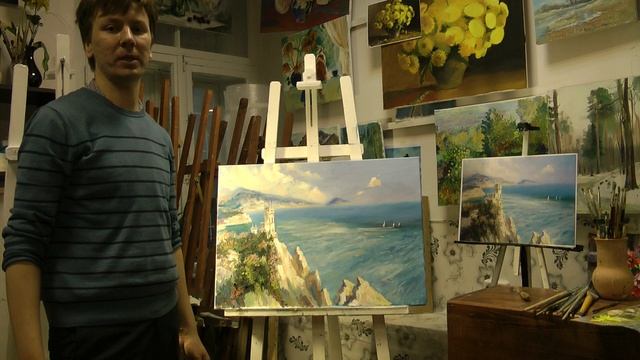 Морской пейзаж поэтапно "Ласточкино гнездо" Крым смотреть онлайн