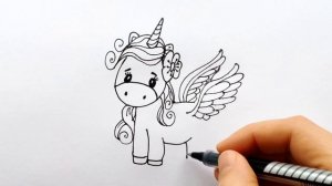 Как нарисовать Единорога. Учимся рисовать милого единорога. Unicorn drawing and coloring for kids.