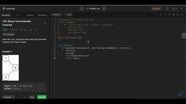 Post-order Traversal | Data structure and algorithms |python solution смотреть онлайн