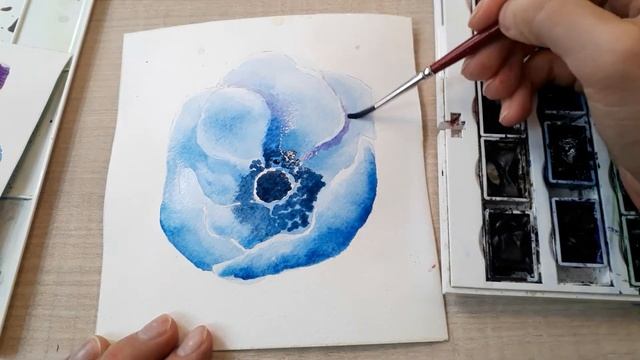Рисуем цветок акварелью, анемон #painting #watercolour смотреть онлайн