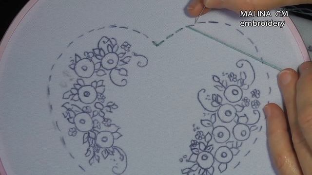 Hand Embroidery  Floral Heart Of Rococo Roses Bullion Stitch