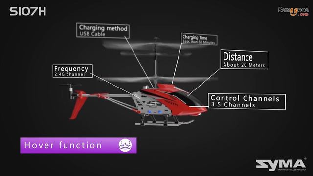 SYMA S107H 2.4G 3.5CH Hover Altitude Hold RC Helicopter With Gyro RTF - Red