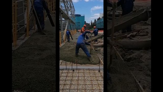 Запущен процесс заливки бетона на отмостку. Объект НЛМК г.Липецк