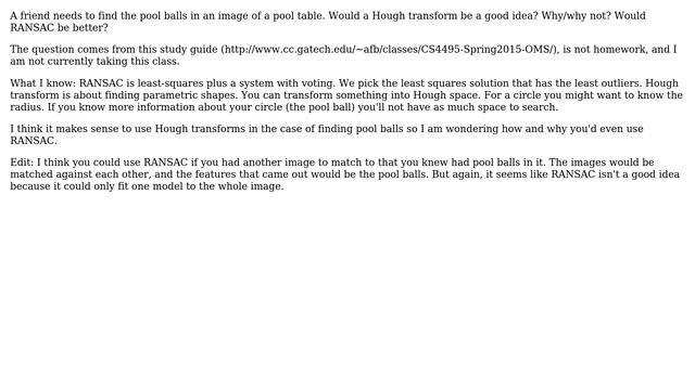 What are the pros and cons of RANSAC versus Hough Transform? смотреть онлайн