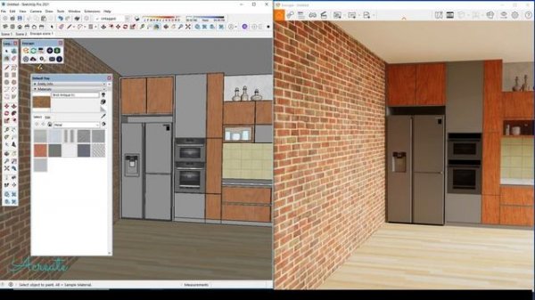 Sketchup interior design #59 Dining room and kitchen set ( Enscape render )
