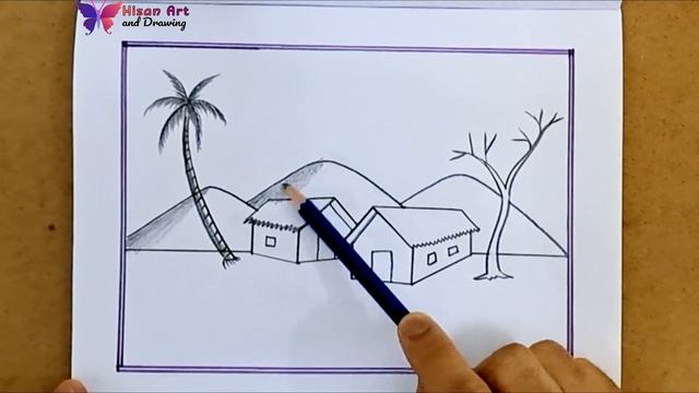 How To Draw A Beautiful Landscape with Pencil || Village scenery Drawing смотреть онлайн