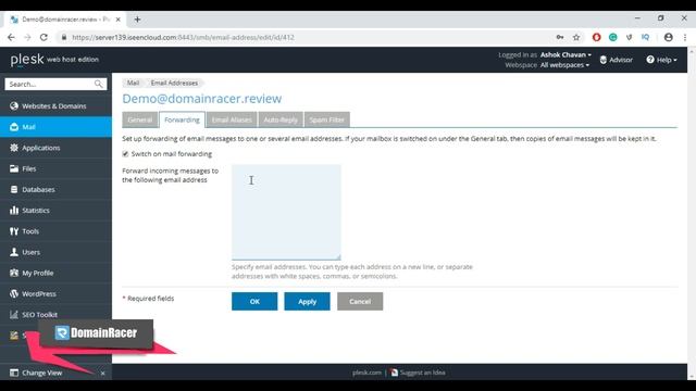 How To Setup Email Forwarding In plesk : DomainRacer