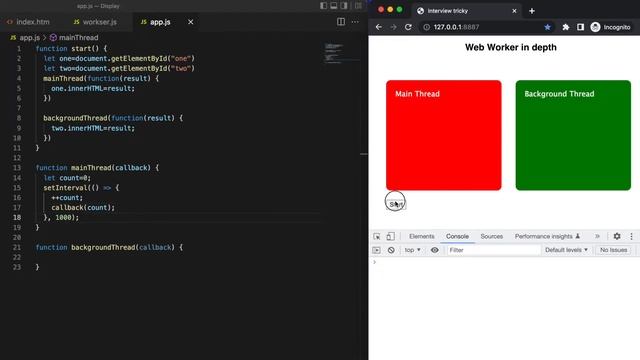 Javascript web workers (singleThreaded or MultiThreading) Improve Javascript performance - Intervie смотреть онлайн