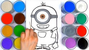 Миньоны, рисование песком, раскраска для детей .