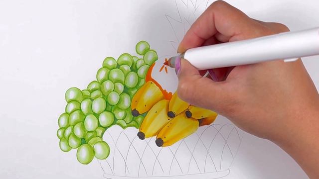 How To Draw Easy Realistic Fruits Basket | Marker Pen Drawing and Coloring 4k Tutorial for Beginner смотреть онлайн