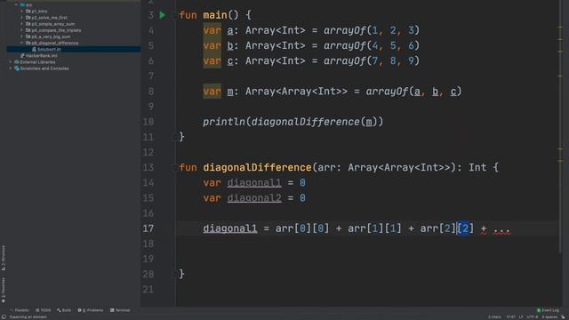 6. Diagonal Difference - HackerRank Kotlin Solution смотреть онлайн