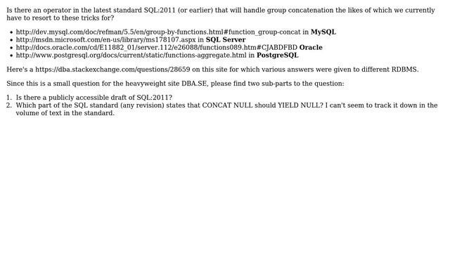 Databases: SQL ISO Standard for group concatenation смотреть онлайн