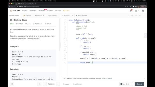 Leetcode 70. Climbing Stairs (Python) Recursion with Memoization смотреть онлайн