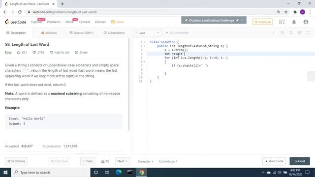 Leetcode | 58. Length of Last Word | Java | C# смотреть онлайн