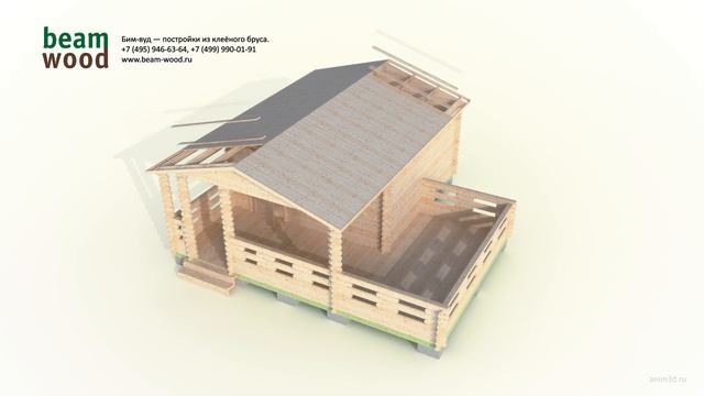 Дачный домик из бруса 4x4 с верандой и террасой (сборка 3d) смотреть онлайн