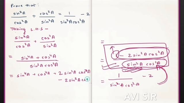 Prove That Sin^2a/cos^2a+cos^2a/sin^2a=1/sin^2a Cos^2a-2 | Trigonometry | Example 11-RD Sharma |