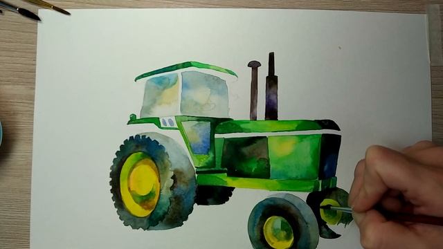 ЗЕЛЁНЫЙ ТРАКТОР | Рисуем акварелью всей семьёй #Tractor #рисуемтрактор смотреть онлайн