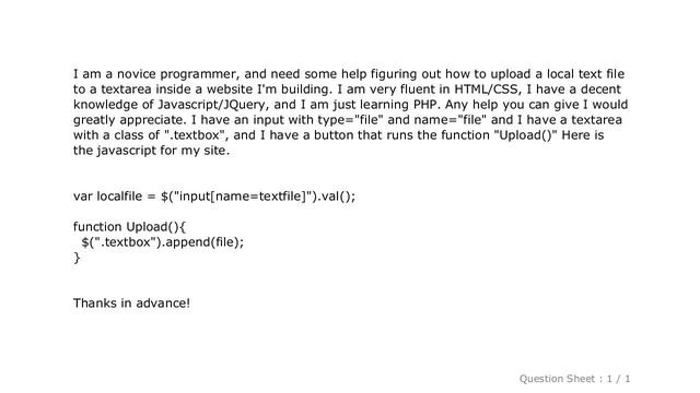 HTML : How to upload a local text file to a textarea (inside the webpage) смотреть онлайн