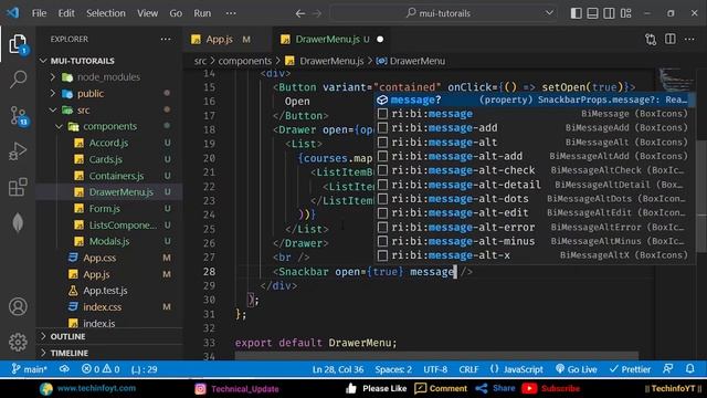 Snack bar Component In React Material UI смотреть онлайн