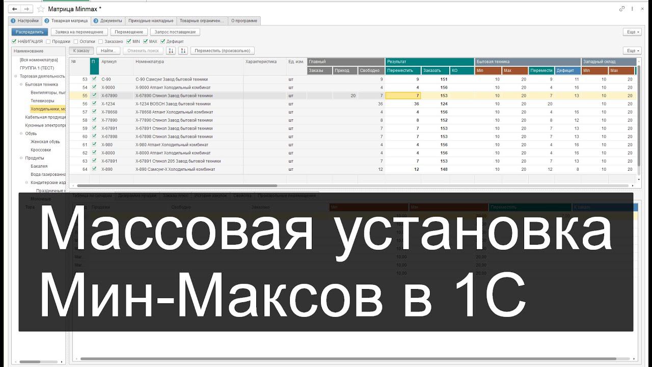 Minmax: Массовая установка Мин-Макс (минимальных остатков) по складам в 1С смотреть онлайн