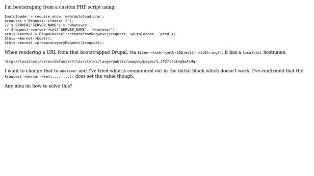 Drupal: How to affect kernel request hostname when bootstrapping from custom PHP script? смотреть онлайн