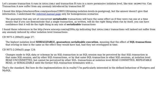 Is an anomaly possible if a serializable transaction interfers with another isolation level? смотреть онлайн