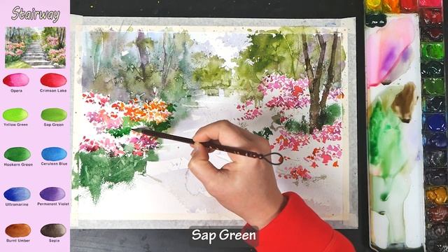 Without Sketch Landscape Watercolor - Stairway (color name view, watercolor material) NAMIL ART смотреть онлайн