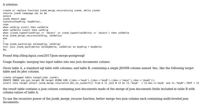Databases: PostgreSQL 9.4 deep merge jsonb values (5 Solutions!!) смотреть онлайн
