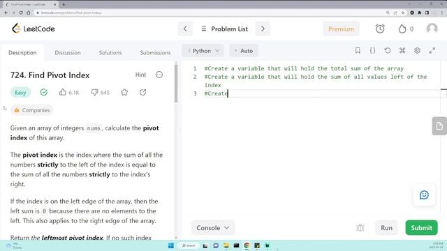 724. Find Pivot Index - Python LeetCode Solution смотреть онлайн