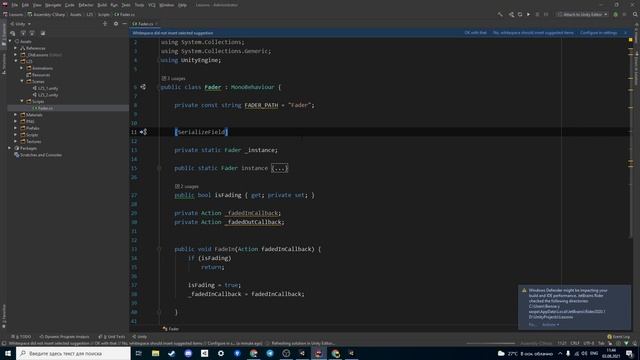 Fade или затемнение экрана между сценами в Unity
