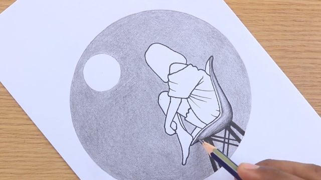 How to draw a girl in moonlight night drawing || circle drawing scenery смотреть онлайн