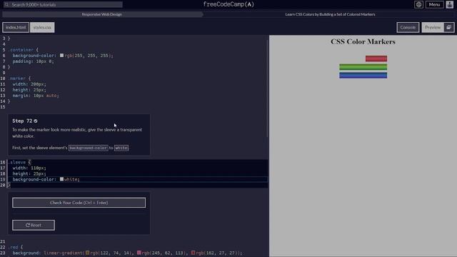 Free Code Camp Learn CSS Colors by Building a set of Colored Markers exercises 61-85 смотреть онлайн