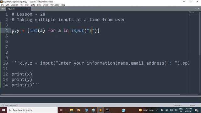 Multiple input from single line in python | Lesson - 28 | Python in Hindi смотреть онлайн