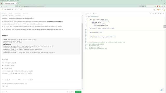 Snapshot Array - LeetCode 1146 - Python смотреть онлайн