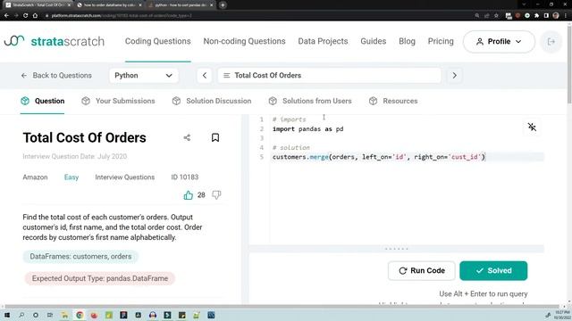 2. Total Cost Of Orders | Amazon Python Interview Question Explanation | EASY смотреть онлайн