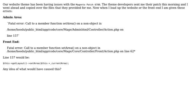 Fatal error: Call to a member function setArea() on a non-object in... смотреть онлайн