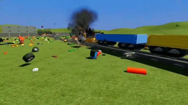 Lego Dump Trucks, Classic Chevy's & Car's vs Unstoppable Train - Brick Rigs