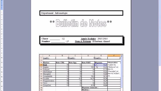 TP7 Microsoft Excel 2003 Bulletin des notes et insérer excel sous word смотреть онлайн
