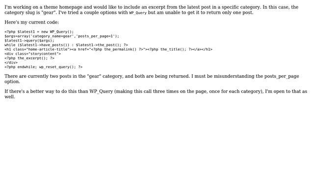 Wordpress: How to get latest post excerpt from a specific category? смотреть онлайн