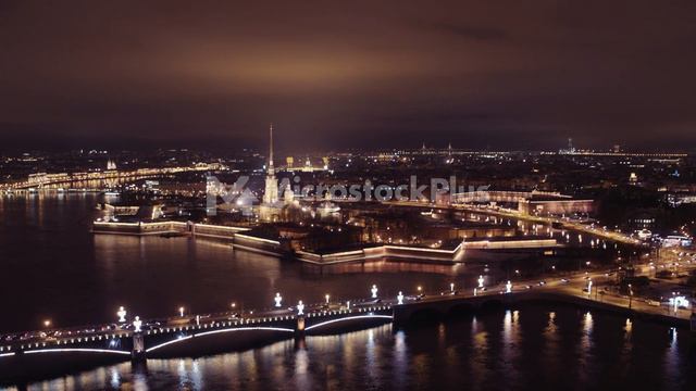 Aerial view Saint Petersburg Winter Night 1 смотреть онлайн