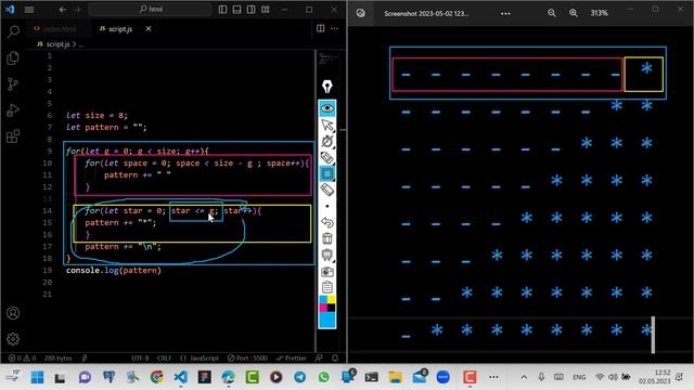 Star pattern with For loop JS смотреть онлайн