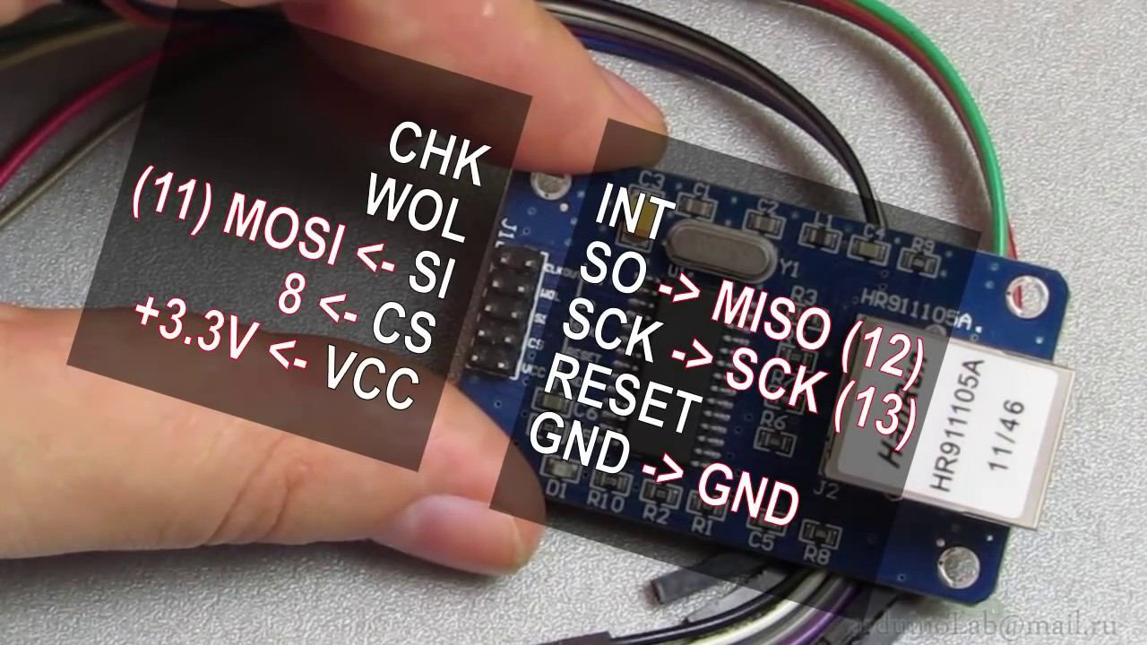 Подключение ethernet модуля ENC28J60 к Arduino смотреть онлайн