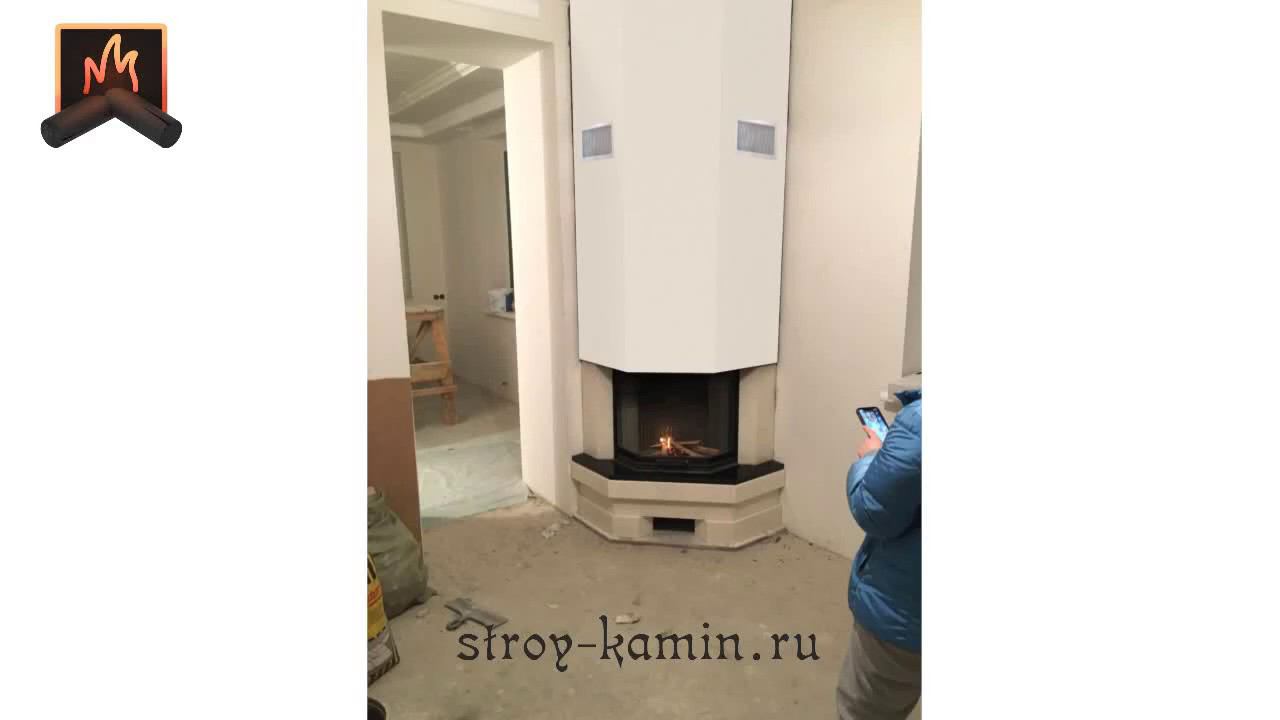 Угловая каминная облицовка из мрамора с дровяной топкой призма АСТОВ ПП 6957 - изготовление, монтаж