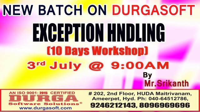 New Batch On Exception Handling by Mr. Srikanth On 6th July @ 9:00AM - Offline Batch смотреть онлайн