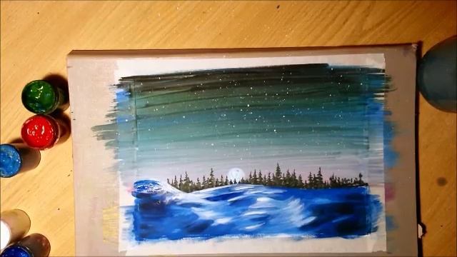 Рисунки гуашью поэтапно для начинающих видео уроки Зимняя ночь смотреть онлайн